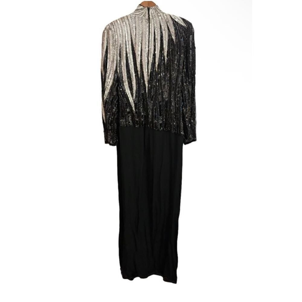 Bob Mackie Boutique Black & Silver Beaded Sequin Evening Gown Vintage Glam Dress - Picture 6 of 11
